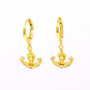 18k gold plated religious lever-back earrings with Virgin Mary relief and cubic zirconia