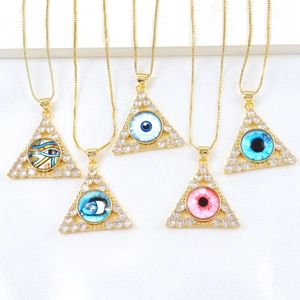 18k Verguld Koper Boze Oog Driehoek Hanger Ketting Met Zirconia Bescherming Amulet Mode Sieraden Voor Vrouwen