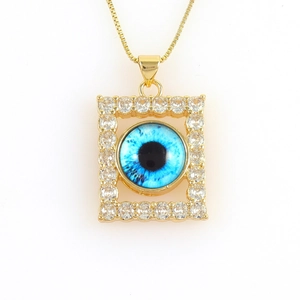 18k gold plated evil eye pendant necklace with micro-pave cubic zirconia accents