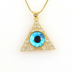 18k vergulde driehoekige boze oog hanger ketting met ingelegde zirkoon op box ketting
