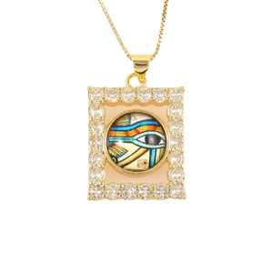 18k gold plated Eye of Horus pendant necklace with cubic zirconia in square frame