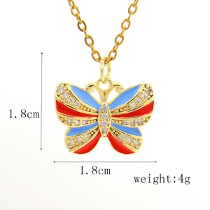 Detail view of colorful enamel butterfly pendant with micro-pave crystals and dimensions