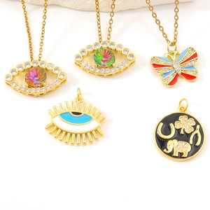 Micro-paved zircon evil eye and butterfly pendants on gold plated necklaces set