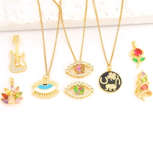 Fashion Copper Zirconia Evil Eye Butterfly Guitar Pendant Necklace For Women Gold Plated Enamel Colorful Stone Jewelry