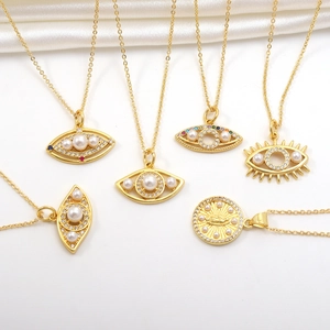 Verguld Koper Zirkoon Kunstparel Boze Oog Hanger Ketting Voor Dames Vintage Maagd Maria Sleutelbeen Ketting Sieraden