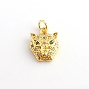 18k gold plated leopard head pendant with green zircon eyes and micro-set crystals