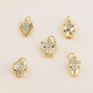 Leopard Head Pendant Only (Without Chain) Gold Plated Copper Micro Inlaid Zirconia Animal Charm For DIY Jewelry Making