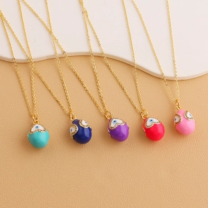 Exotic Gold Plated Copper Enamel Evil Eye Heart Pendant Necklace Zirconia Inlaid Egg Shaped Clavicle Chain Jewelry For Women