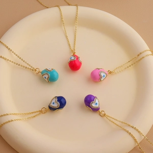 Detailed set of 5 colorful heart evil eye pendants with zircon accents on gold chains