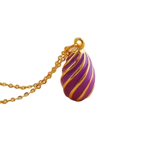 Luxury 18k gold plated enamel egg pendant necklace with purple spiral patterns