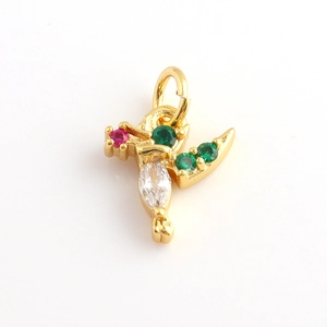 Exquisito colgante de colibrí chapado en oro de 18k con gemas de colores microincrustadas