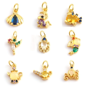 Set de 9 colgantes DIY chapados en oro 18k con circonitas para collares y pulseras