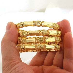Set van vier 18K vergulde holle bamboe armbanden voor dames bruids bruiloft sieraden