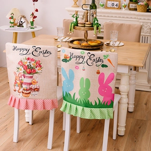 Easter dining chair covers with Happy Easter bunny prints and polka dot ruffles