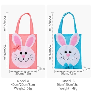 Cartoon rabbit Easter fabric tote bags in pink and blue colors with bow details