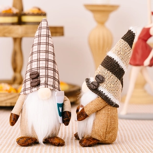 Set di gnomi a tema caffè con cappelli in juta e pelliccia per decorazioni casa