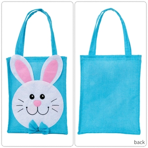 Easter rabbit fabric gift bag with cute ears and bowknot, front and back view