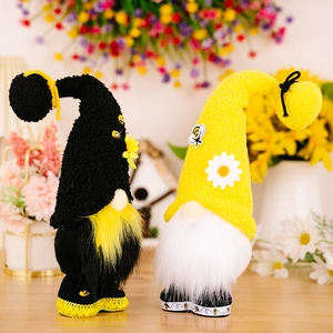 Set of two adorable bee festival gnomes with sunflower hats and long soft plush beards