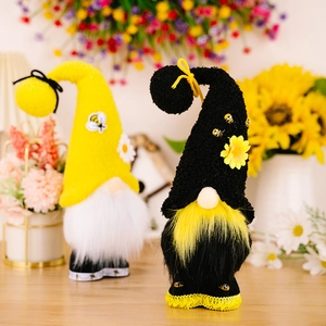 Handcrafted bumblebee festival gnomes with sunflowers for spring and summer home decor