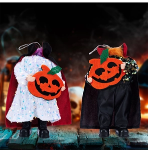 Detailed Halloween vampire figurines with sequins and felt pumpkin lanterns for hanging decor