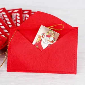 Red felt Christmas tree envelope ornament for candy gifts and holiday greeting cards