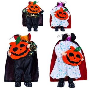 Halloween vampire pumpkin plush ornaments with sequins and velvet cloaks, 4-piece set