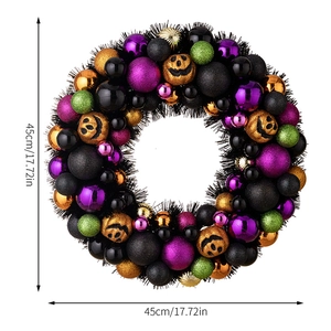 Dettaglio ghirlanda Halloween 45cm con ornamenti di zucca e palline colorate glitterate