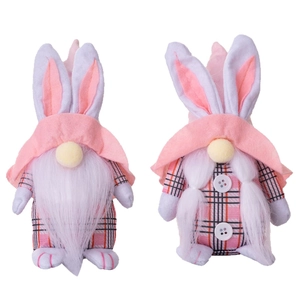 Lot de nains de Pâques avec motif à carreaux rose et longues oreilles de lapin