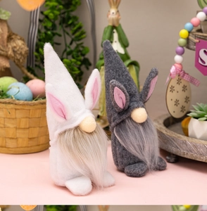 Easter plush bunny gnomes set with long rabbit ears in a festive decorative setting