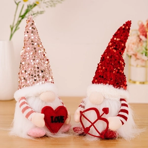Leuchtendes Valentinstag-Zwergen-Set mit Pailletten und besticktem LOVE-Herzdekor