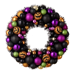 Ghirlanda di Halloween con base di tinsel nero e palline di zucca colorate glitterate