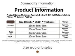 Size chart for Christmas gnome dolls showing dimensions and material specifications