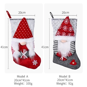 Rudolph gnome Christmas stockings in red and grey with plush beard for home holiday decor