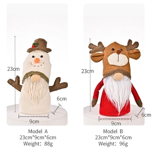 Detail of 23cm Christmas gnome plush with antlers and snowman hat in corduroy fabric