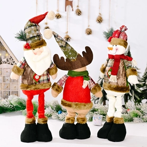 Christmas plush gnome set with telescopic legs in red and green plaid for holiday decor