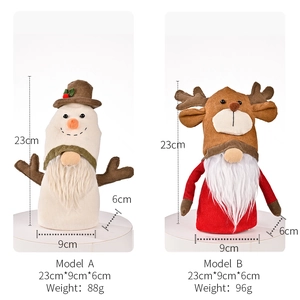 Christmas faceless gnome figurines with reindeer antlers and snowman hats 23cm height
