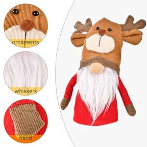 Plush Christmas gnome with reindeer antlers and long beard, festive holiday home ornament
