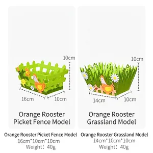 Easter felt basket set with orange rooster designs and grass green fence decorations