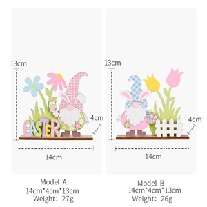 Detailed dimensions of printed Easter wooden gnomes with floral patterns and picket fence