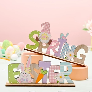 Easter wooden table signs featuring bunny and gnome designs for Spring home decoration