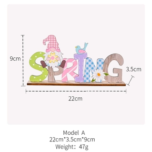 Easter SPRING wooden sign with gnome and flowers decoration for spring tabletop display