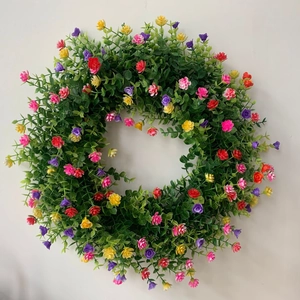 Couronne de fleurs printanières artificielles colorées pour décoration de porte et jardin
