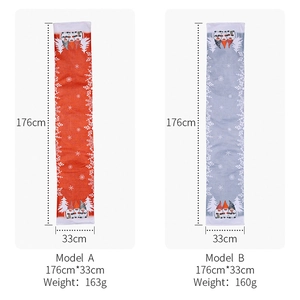 Detailed view of Christmas gnomes table runner measuring 176x33cm in red and grey colors