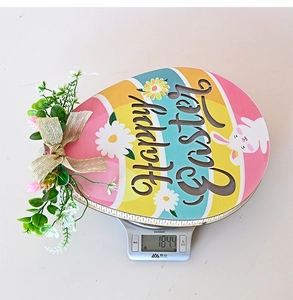 Detailed view of 184.4g light-up wooden Easter egg sign with Happy Easter greeting