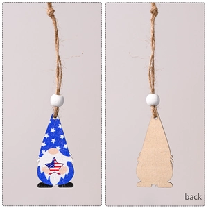 Ornements gnomes en bois patriotiques avec drapeau américain, vues avant et arrière