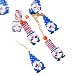Lot de pendentifs nains en bois du Jour de l'Indépendance avec motifs drapeau USA
