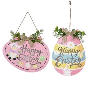 Lighted wooden Easter egg door signs with gnomes and rabbits for festive home decor