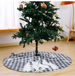 Detail of 120cm black and white buffalo plaid Christmas tree skirt with reindeer print