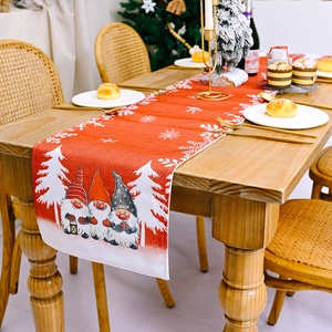Christmas Table Runner Fabric Gnome Snowflake Printed Christmas Table Decoration For Dining Room Home Party Holiday Ornament
