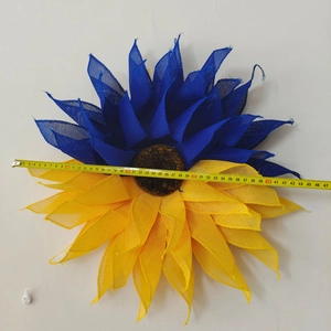 Detailed view showing a 45cm diameter of the blue and yellow sunflower wreath decoration